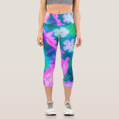 ピンク、緑、青、白のガーデンフロックスの花 カプリレギンス (正面)