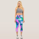 ピンク、緑、青、白のガーデンフロックスの花 カプリレギンス (正面)