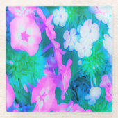 ピンク、緑、青、白のガーデンフロックスの花 ガラスコースター (正面)