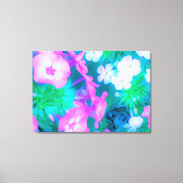 ピンク、緑、青、白のガーデンフロックスの花 キャンバスプリント