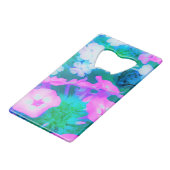 ピンク、緑、青、白のガーデンフロックスの花 クレジットカード栓抜き (裏面アングル)