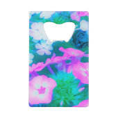 ピンク、緑、青、白のガーデンフロックスの花 クレジットカード栓抜き (裏面)