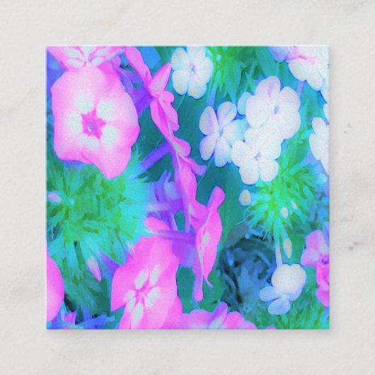 ピンク、緑、青、白のガーデンフロックスの花 スクエア名刺 (正面)