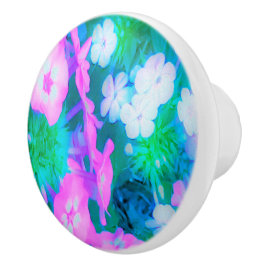 ピンク、緑、青、白のガーデンフロックスの花 セラミックノブ