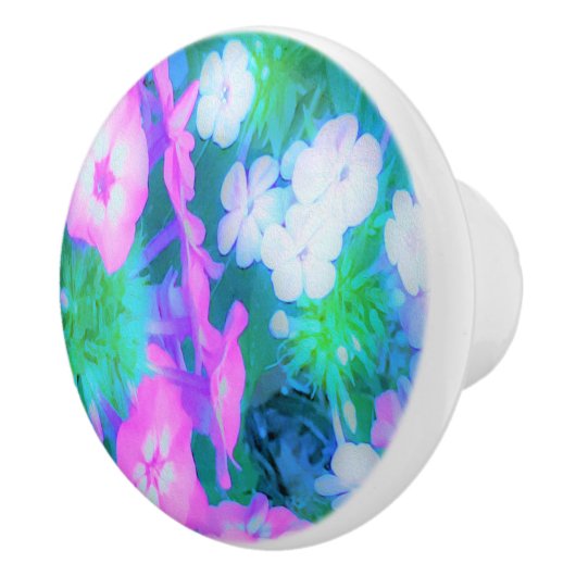 ピンク、緑、青、白のガーデンフロックスの花 セラミックノブ (右)