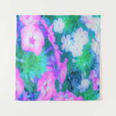 ピンク、緑、青、白のガーデンフロックスの花 タペストリー (正面(横))