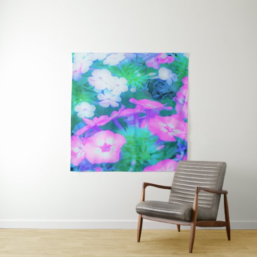 ピンク、緑、青、白のガーデンフロックスの花 タペストリー (インサイチュ)