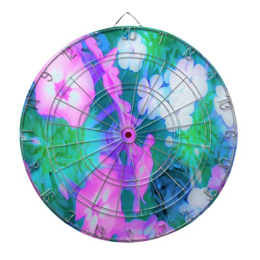 ピンク、緑、青、白のガーデンフロックスの花 ダーツボード (正面)