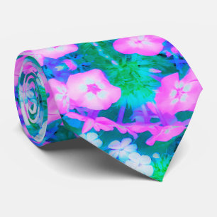 ピンク、緑、青、白のガーデンフロックスの花 ネクタイ