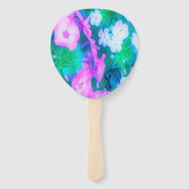 ピンク、緑、青、白のガーデンフロックスの花 ハンドファン