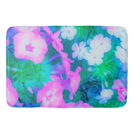 ピンク、緑、青、白のガーデンフロックスの花 バスマット