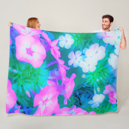 ピンク、緑、青、白のガーデンフロックスの花 フリースブランケット
