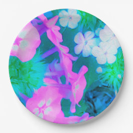ピンク、緑、青、白のガーデンフロックスの花 ペーパープレート