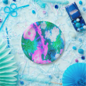 ピンク、緑、青、白のガーデンフロックスの花 ペーパープレート (パーティー)