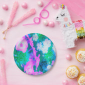 ピンク、緑、青、白のガーデンフロックスの花 ペーパープレート (パーティー)