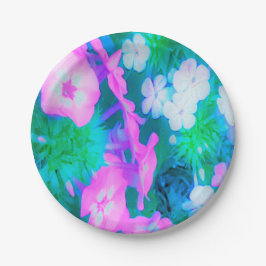 ピンク、緑、青、白のガーデンフロックスの花 ペーパープレート