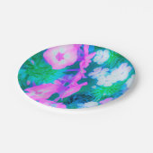 ピンク、緑、青、白のガーデンフロックスの花 ペーパープレート (アングル)