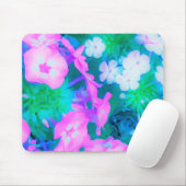 ピンク、緑、青、白のガーデンフロックスの花 マウスパッド (マウス)