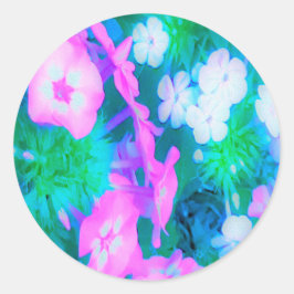 ピンク、緑、青、白のガーデンフロックスの花 ラウンドシール