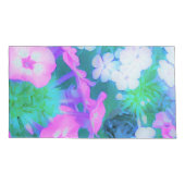 ピンク、緑、青、白のガーデンフロックスの花 枕カバー (裏面)