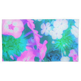 ピンク、緑、青、白のガーデンフロックスの花 枕カバー