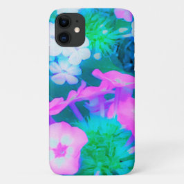 ピンク、緑、青、白のガーデンフロックスの花 iPhone 11 ケース
