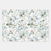 ピンク 緑 青 花のウェディングシャワー 結婚式 ラッピングペーパーシート (正面2)