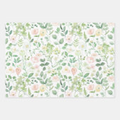 ピンク 緑 青 花のウェディングシャワー 結婚式 ラッピングペーパーシート (正面)