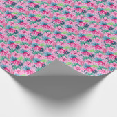  ピンク 緑 青 花の誕生日 ブライダルシャワー  ラッピングペーパー (角)