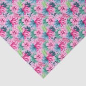 ピンク 緑 青 花 フラワープリント 明るい 熱帯 薄葉紙 (詳細)