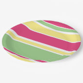 ピンク、緑、黄ストライプ色 ペーパープレート (アングル)