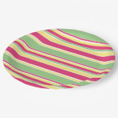 ピンク、緑、黄ストライプ色 ペーパープレート (アングル)