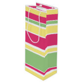 ピンク、緑、黄ストライプ色 ワインギフトバッグ (正面アングル)