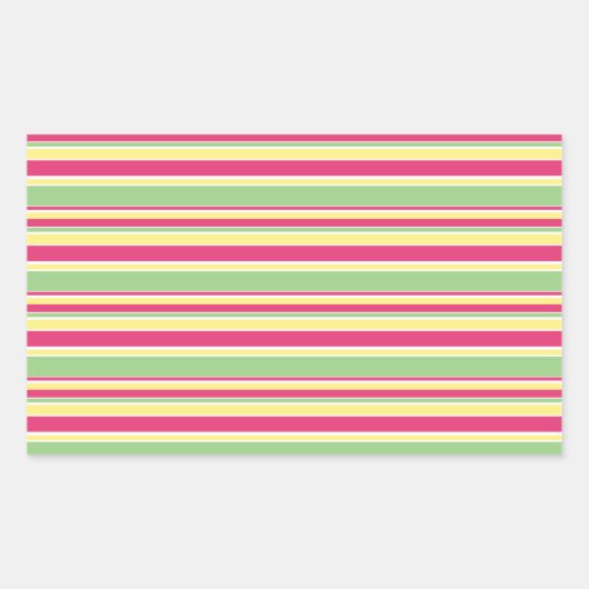ピンク、緑、黄ストライプ色 長方形シール (正面)