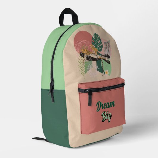 ピンク、緑、黄色のジャングルトロピカル抽象芸術 プリントバックパック (裏面左端)