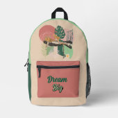 ピンク、緑、黄色のジャングルトロピカル抽象芸術 プリントバックパック (正面)