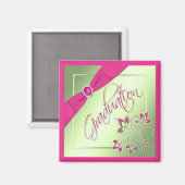 ピンク、緑、黄色の卒業磁石 マグネット (正面/裏面)