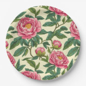ピンク、緑、黄色のChinoiserieフローラ ペーパープレート (正面)