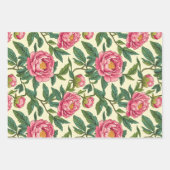 ピンク、緑、黄色のChinoiserieフローラ ラッピングペーパーシート (正面2)