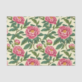 ピンク、緑、黄色のChinoiserieフローラ 薄葉紙