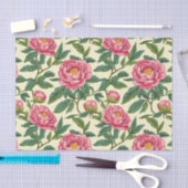 ピンク、緑、黄色のChinoiserieフローラ 薄葉紙 (クラフト)