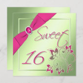 ピンク、緑、黄色のSweet sixteen招待状 招待状 (正面/裏面)