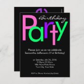 ピンク、緑、黒ブロック誕生日パーティーの招待状 招待状 (正面/裏面)