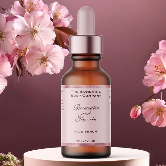 ピンク&織りピンク箔化粧品ドロッパーボトル ラベル