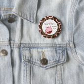 ピンク + 茶色のシマウマの女の子のベビーシャワーボタン 缶バッジ (インサイチュ)