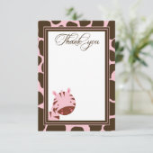 ピンク+茶色のゼブラの女の子感謝していはフラットカード 招待状 (スタンド正面)