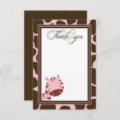 ピンク+茶色のゼブラの女の子感謝していはフラットカード 招待状 (正面/裏面)