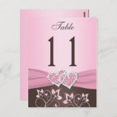 ピンク、茶色のフローラ、ハートテーブル番号ポストカード ポストカード (正面/裏面)