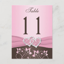 ピンク、茶色のフローラ、ハートテーブル番号ポストカード ポストカード