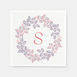ピンク、薄紫、植物性リースパーソナライズされた、 スタンダードカクテルナプキン